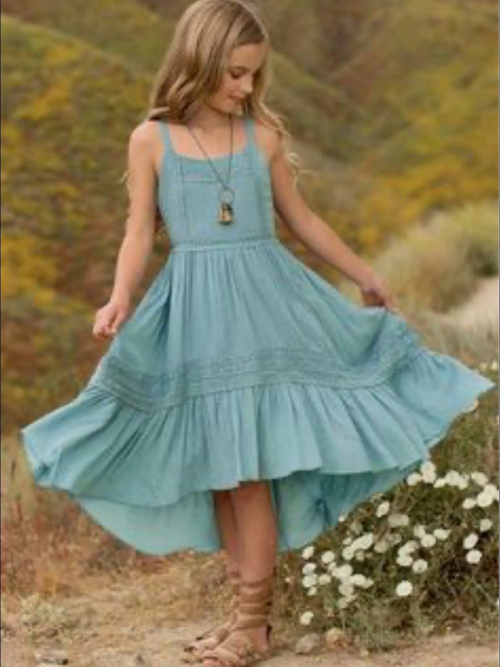 Joyfolie Girls' Mia Joy Adelaide dress in Teal High-Low Sundress size 8